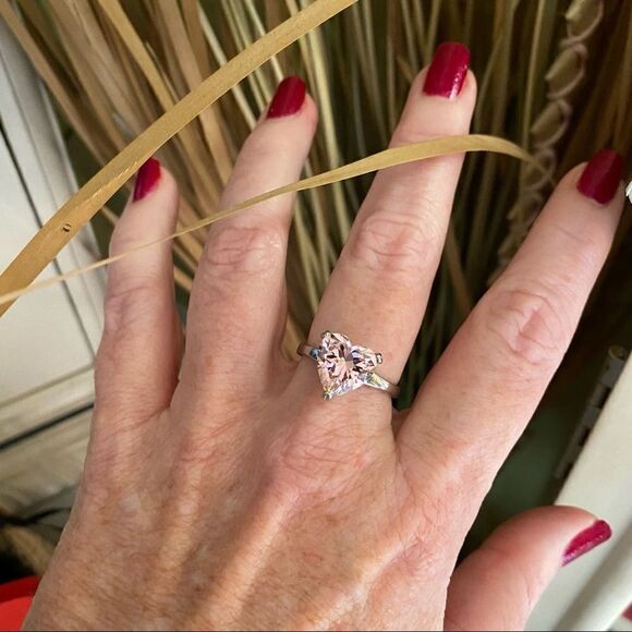 Pink CZ Heart Stainless Steel Ring - Picture 3 of 6